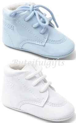 Sevva Baby Boys Spanish Patent Soft Sole Shoes Boots White or Blue **Small Fit**