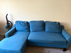 Sleeper Sofa with Chaise, Blue Solid Fabric, 3-Seater, Living Room — photo 1