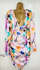 PLT PrettyLittleThing size 12 NEW bright satin lightweight ruched sexy dress