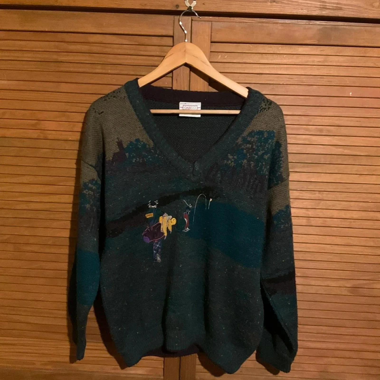 Vintage Gabicci Golf Embroidery Scene Made In England Wool Blend Jumper Medium