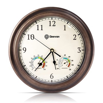 14 Inch Wall Clocks Battery Operated with Hygrometer and Thermometer Combo, S...