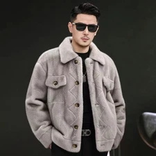 Mens Mink Fur Coat Fashion Jacket Winter Warm Business Real Mink Fur Collar Coat