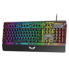 TECKNET Wired Gaming Keyboard, Metal  Panel RGB Keyboard with Volume Knob Black