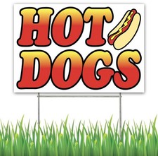 18x12 Inch HOT DOGS Yard Sign with Stake -wb1s