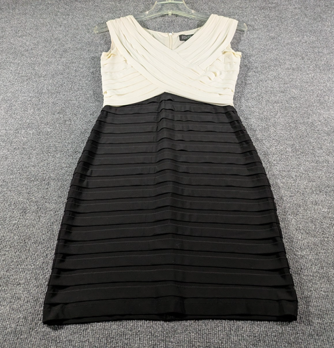 Adrianna Papell Fit & Flare White Ruched Black Lace Full Skirt Cocktail Dress 6P - Picture 4 of 20