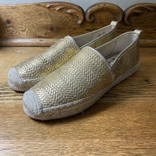 Sam Edelman Womens Khloe Gold Metallic Woven Espadrille Shoes Sz 7.5 Slip On