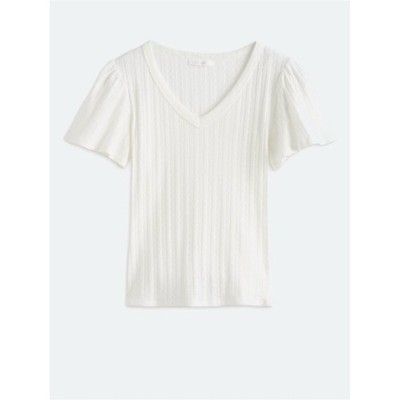 Lush White V-Neck Flutter Sleeve Knit Top Size Large