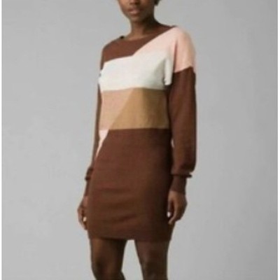 PrAna Anka Colorblock Relaxed Mini Sweater Dress Organic Cotton Merino Wool M