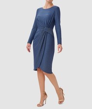 Adrianna Papell Women's Blue Metallic Striped Knit Twisted Draped Dress Size 6