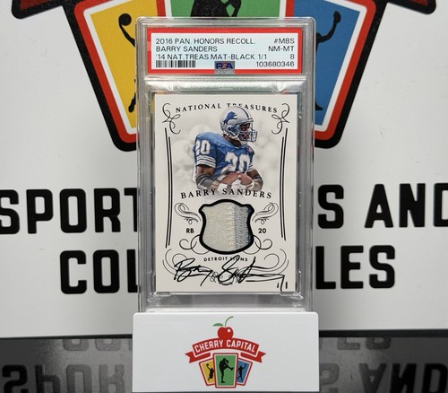 2016 Panini Honors Barry Sanders ‘14 NT Black 1/1 Game-Used Patch Auto PSA 8
