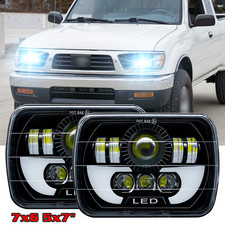 For Toyota Tacoma 1995 1996 1997 PAIR Black 5X7" 7x6" LED headlights DRL Turn