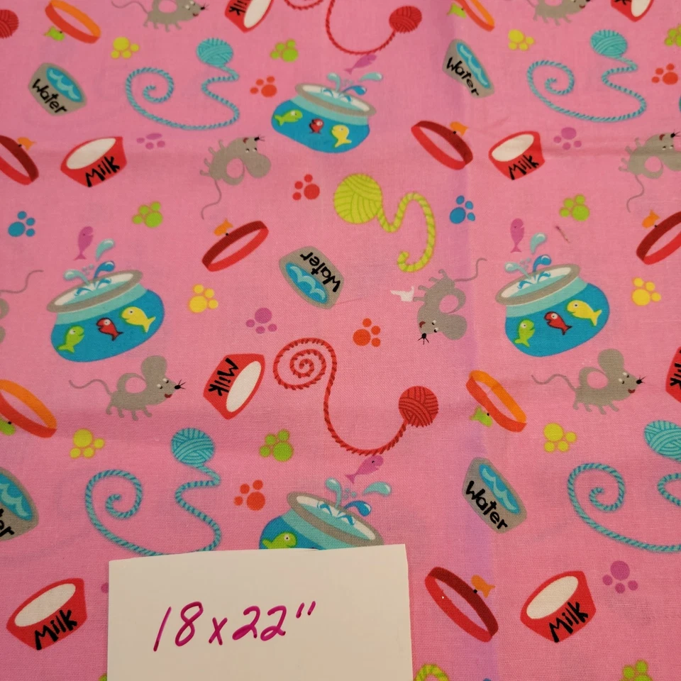 Cotton Fabric 6 Pc Cat Print Lot 12x44 To 19x28 Quilting Sewing Crafts Material - Image 2 of 4