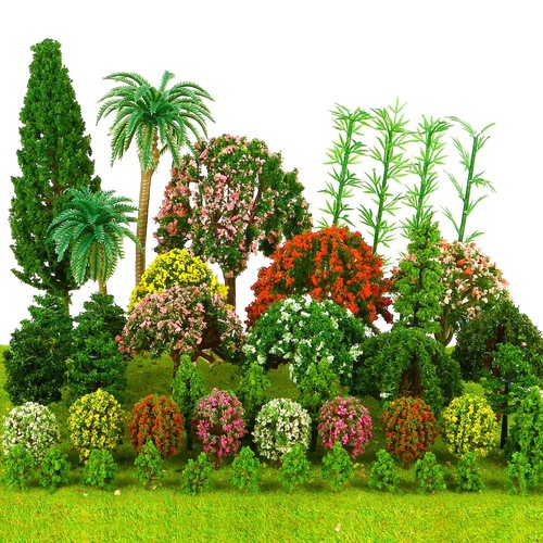 60pcs Model Trees Mixed Miniature Trees Plants Model Tree Train Scenery Artif...