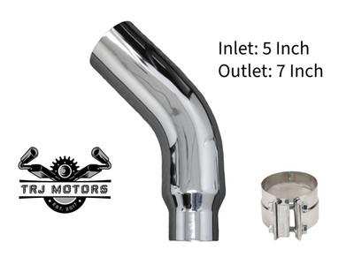 5'' In 7'' Out Diesel Exhaust Chrome Turndown Elbow Tip 23'' Long with SS Clamp