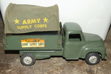 Vintage 1950s Buddy L Army Supply Corps Pressed Steel Toy Truck Wcanopy 14x8 Vintage 1950s Buddy L Army Supply Corps Pressed Steel Toy Truck Wcanopy 14x8