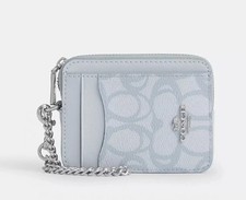 2026 Coach Zip Card Case In Sketch Signature Canvas In Ice Blue CBL78 NWT