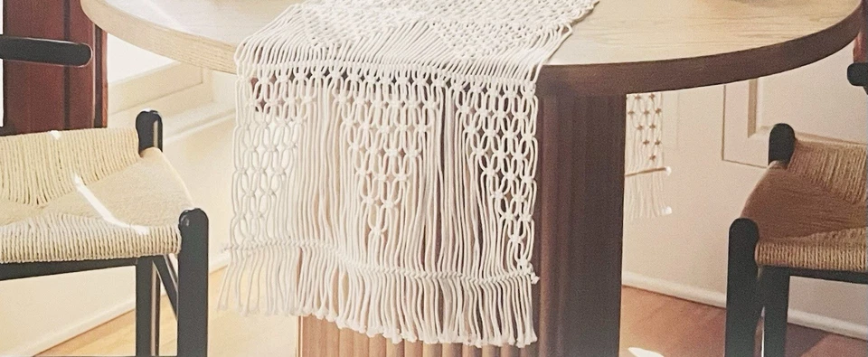 Retro 1970s Style Ivory Cotton Macramé Long Table Runner-Boho-14” x 108” - Image 2 of 3