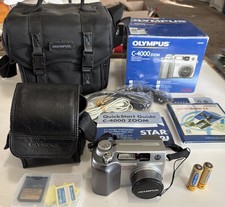 Olympus C-4000 Zoom Digital Camera Bundle, Cords, Box, Cases, Disc, More, Works