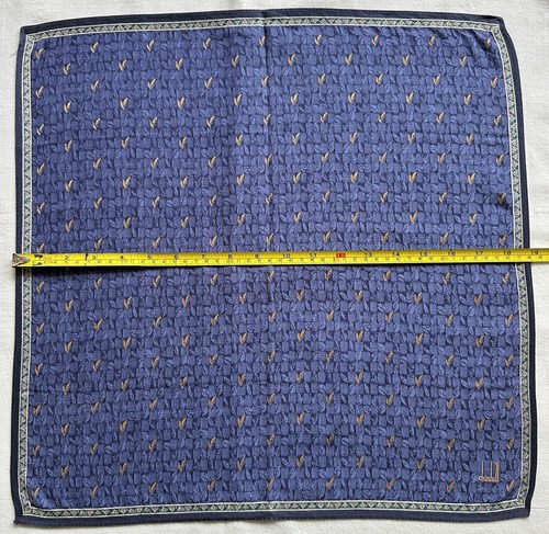 VTG Dunhill Handkerchief Fabric Woven Geometric Leaf Blue Brown Pocket Square 19 - Picture 3 of 3