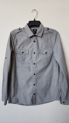 H&M Button Down Dress Shirt Mens New Small Regular Fit Long Sleeve Grey Classic