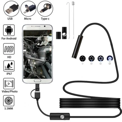 USB Type-C Endoscope Borescope Snake Inspection Camera 3 in 1 for PC Android