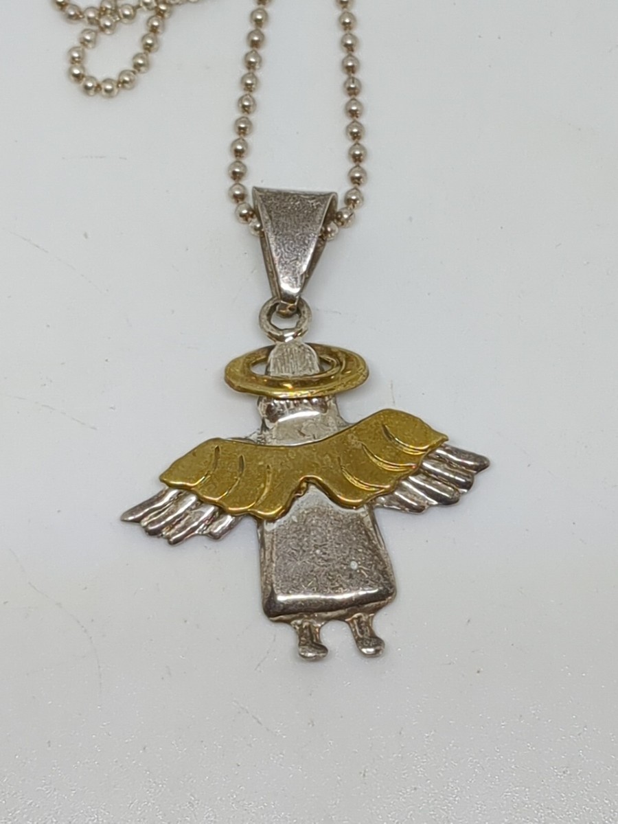 アクセサリー Vintage Mexican silver necklace charm Vintage Sterling Silver 925 Mexico Angel Pendant Necklace 18