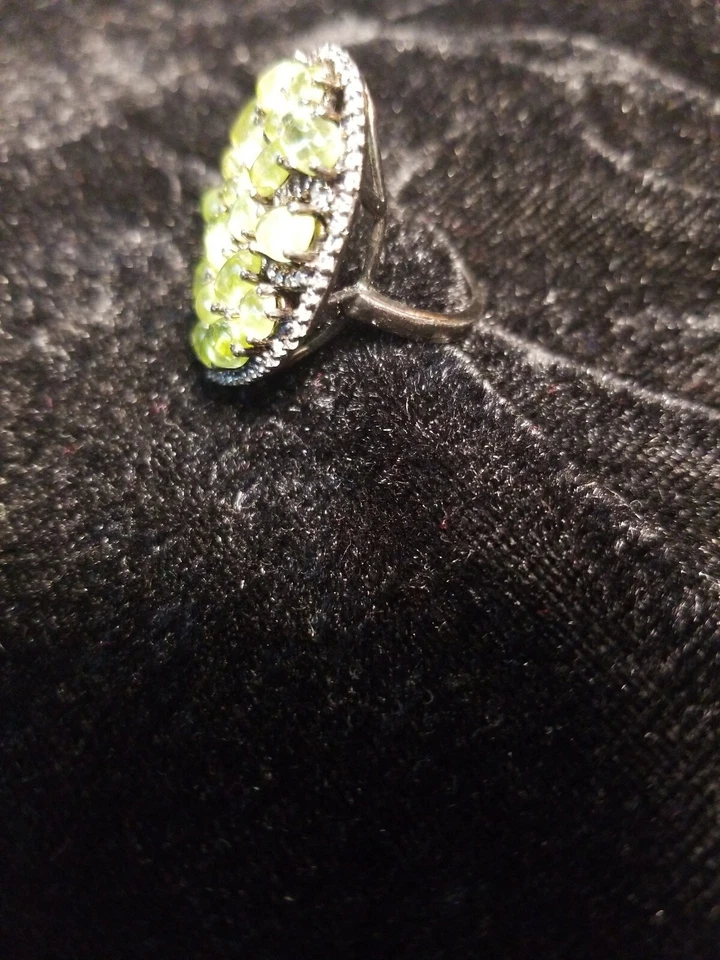 全新 Peridot caboosons &Cz .925 纯银戒指 带黑色 Rhodoum Plt 尺寸 6 3/4 工匠 — 第 3/4 张图片