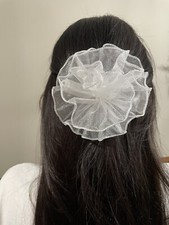 Sparkly White Medium Handmade Girl Hair Bow With Clip. 5"x 3.5" bow