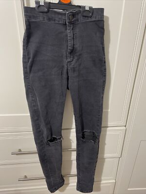 Topshop Black Skinny Joni Jeans With Ripped Knees Cut Out W26