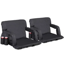 2X Stadium Seat with Back Support Deluxe Reclining Bleacher Seat w Armrest Black
