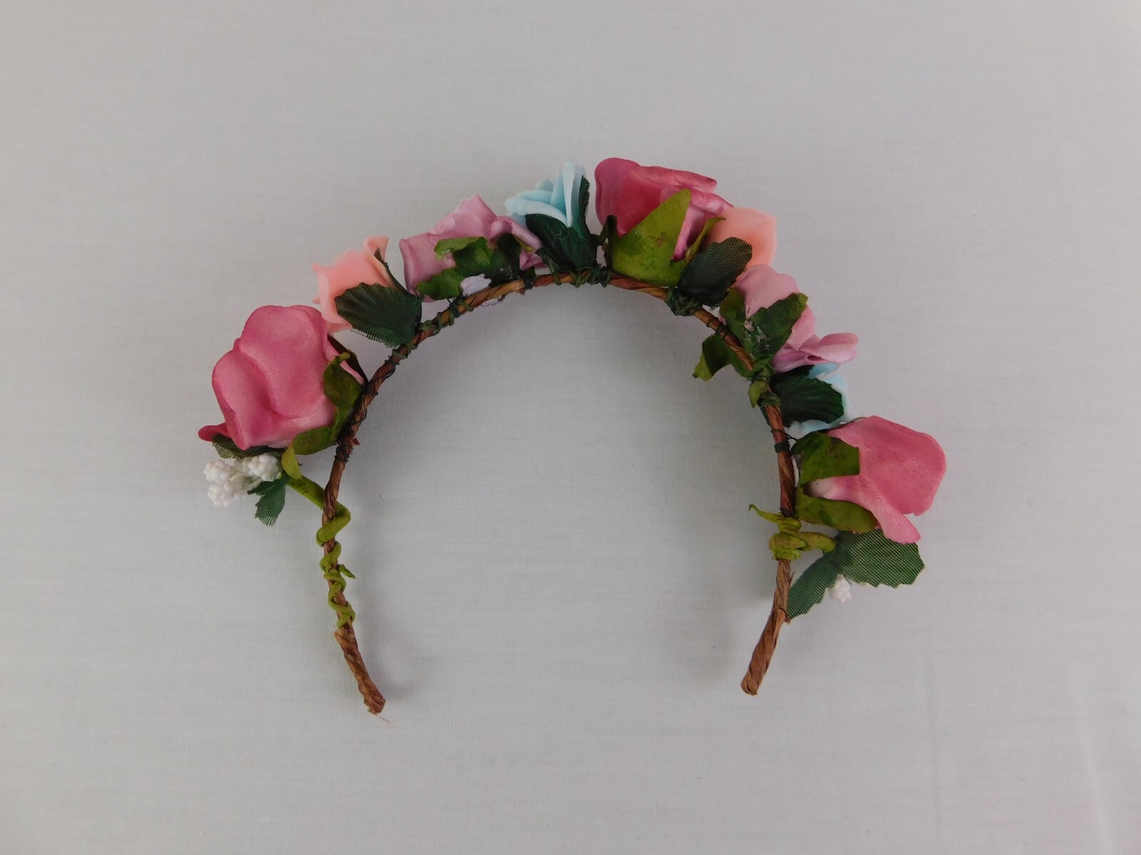 Fairy Flower Headband Tiara Pink Blue Rose Twig Natural Handmade Hair Accessory