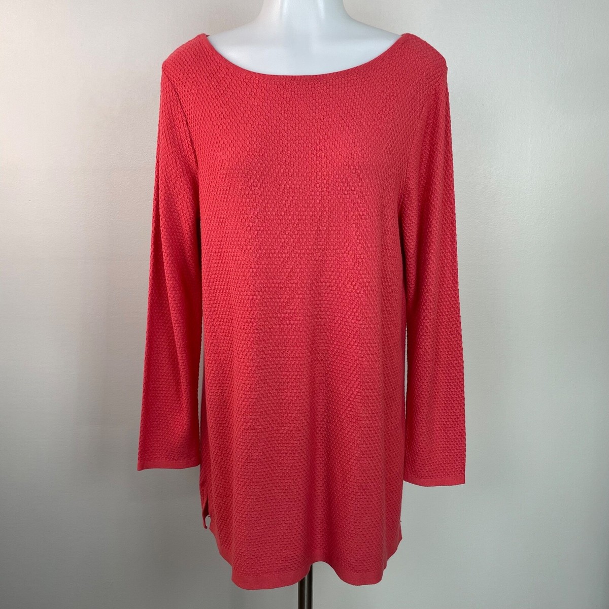 Jill Tunic Sweater Medium Coral Pink Cotton Blend Pullover Boat