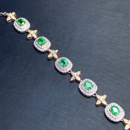 4x5MM Oval Cut Genuine Green Emerald Women Tennis Bracelet 14K White Gold Finish - Picture 10 of 10