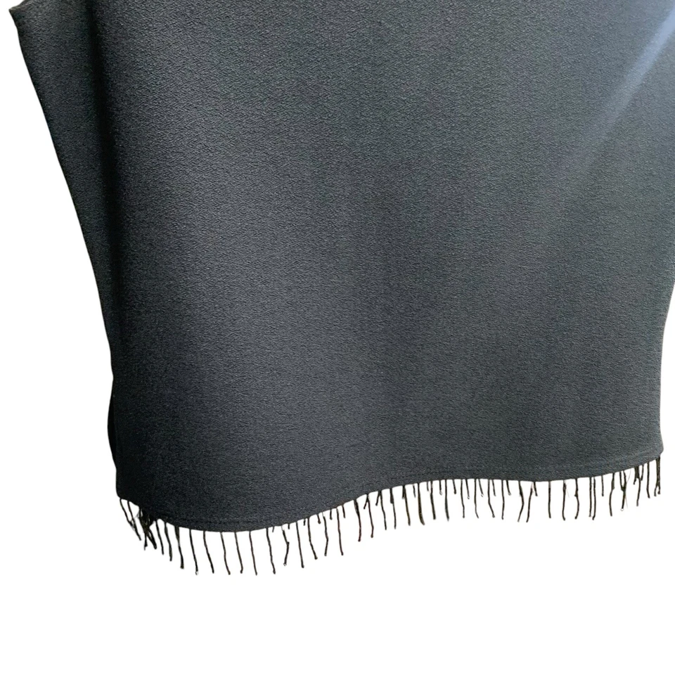 Camisa My Michelle Para Mujer Mediana Negra Con Cuentas Flecos Cuello Redondo Blusa Sin Mangas Informal Foto 4 de 4