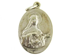 St Therese of Lisieux Vintage Catholic Saint Medal Pendant Roses Blank Back
