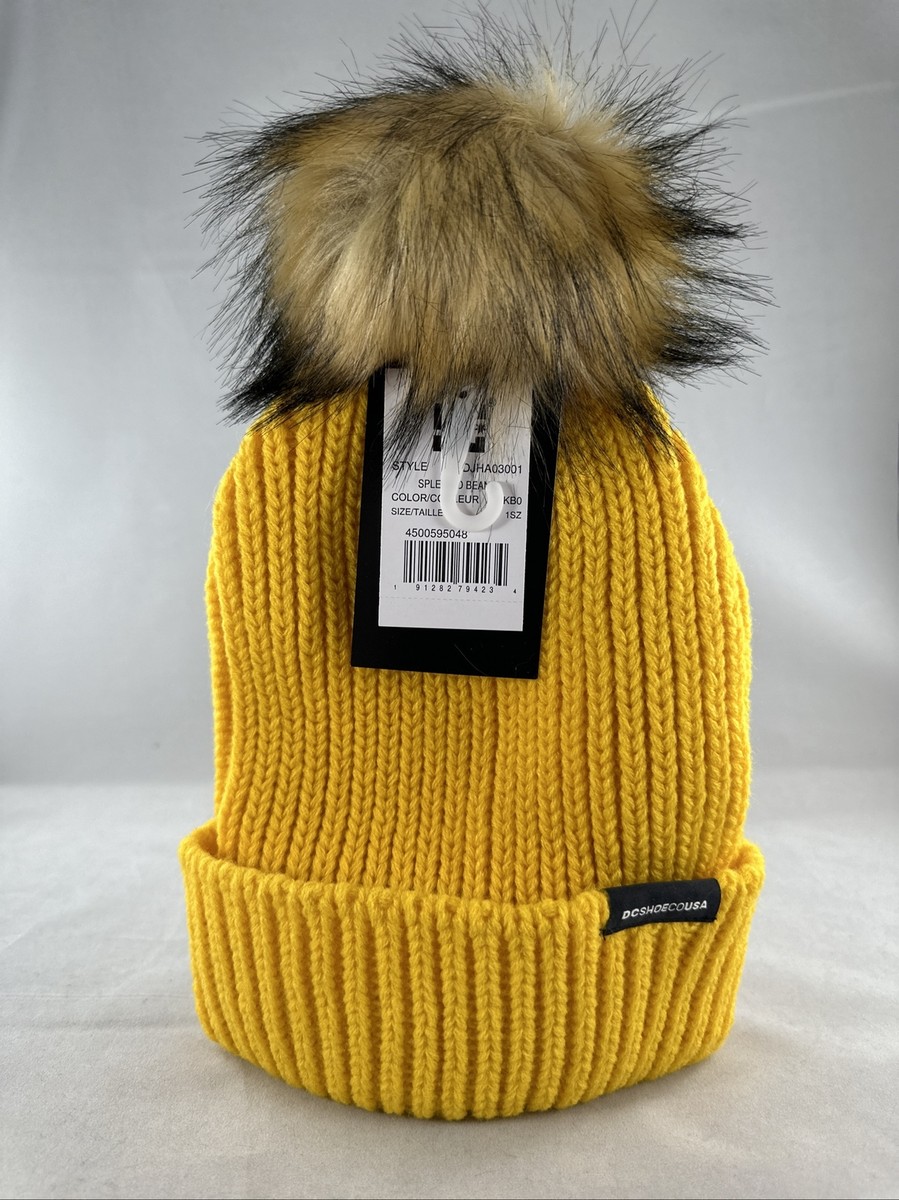 DC Shoes 'Splendid' Faux Fur Pom Pom Knit Beanie, One Size - Lemon
