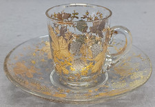 Bohemian Moser Type Raised Gold & Platinum Strawberries Demitasse Cup & Saucer