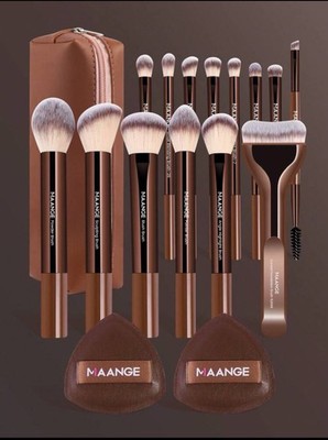 Maange 17-Piece Rust Brown Makeup Brush Set With Bag And Air Puffs