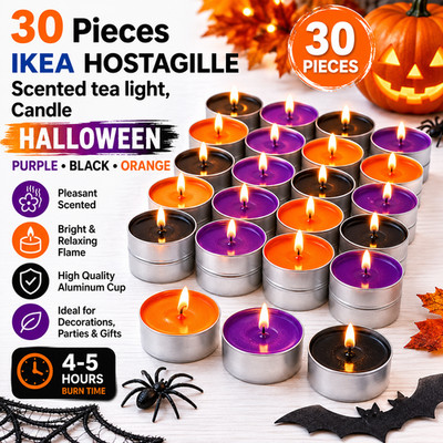 30 IKEA HOSTAGILLE Duftteelichter, Kerze, Halloween lila schwarz orange