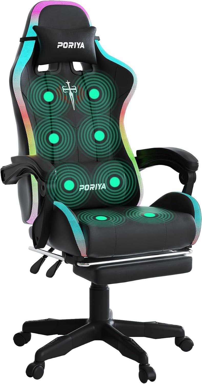 Gaming Chair with 8-Point Massage, Adjustable Backrest, Ergonomic Executive Offi