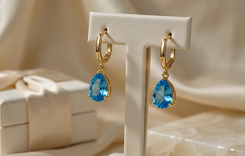Elegant Handmade Swiss Blue Topaz Teardrop Earrings | 18K Gold Plated Silver - Video 1 of 1