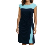 Large Chaps Dress Womens Sleeveless Ruched Striped Colorblock Stretchy