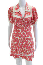 Free People Womens Floral Shirt Dress Pink Short Sleeve Collared Size M