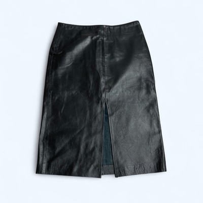 Donna Coconuda Italian 100% Genuine Leather Skirt Size 12 Black Front Back Slit