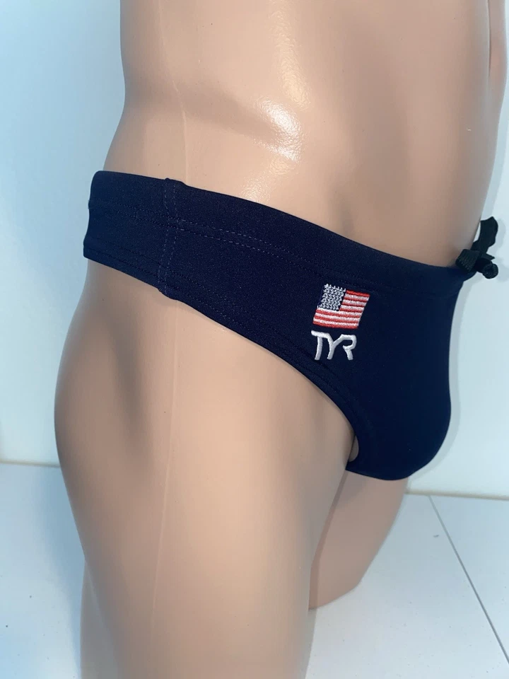 Tanga bikini TYR Elite Durafast bandera de EE. UU. Waterpolo azul marino para hombre talla 30 modificado Foto 3 de 4