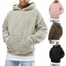 Top Fleece Hoodie Outerwear Mens Pullover Jumper Hooded Sweatshirt Winter Fluffy