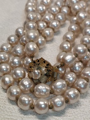Signed Miriam Haskell Necklace Rare Vintage Gilt Pearl Double Strand 19in