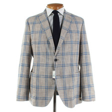 Johnnie-O NWT Wool Blend Sport Coat Size 42R US Nowell In Tan w/ Blue Plaid