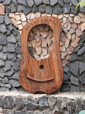 Engraved 10-String Celtic Lyre Harp   Handmade Wood  Bag, Key  Strings