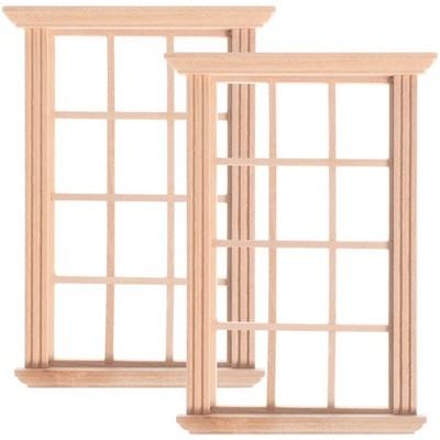 2 Pcs Mini Wood Window Pane Dollhouse Furniture Door Windows Miniature
